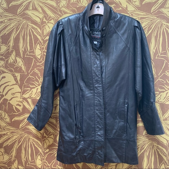 80’s 90’s Drop Waist Puff Sleeve Leather Bomber Jacket - Picture 2 of 16